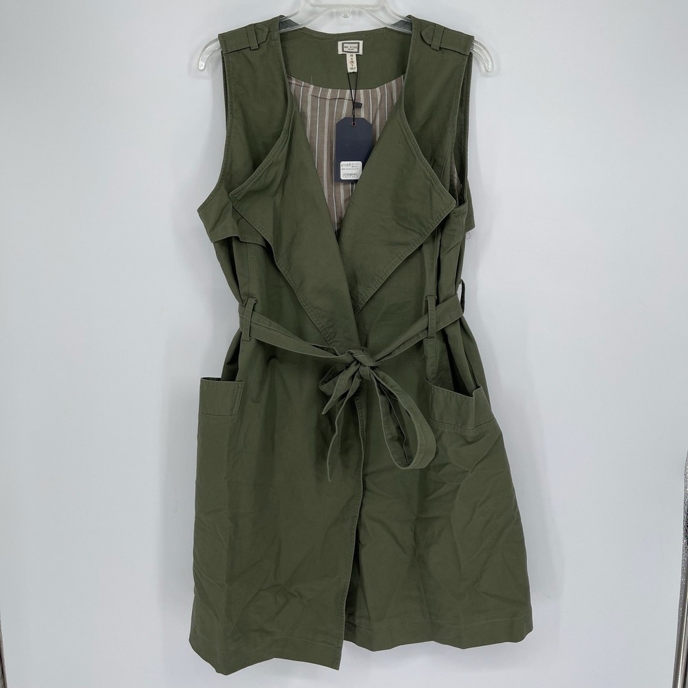 Mo:Vint NWT Women's Olive Green Belted Trench Vest Size Medium